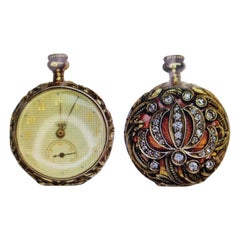 14 Karat Yellow Gold Diamond and Enamel Pocket Watch