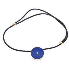 14 Karat Yellow Gold Diamond and Lapis Disc Pendant