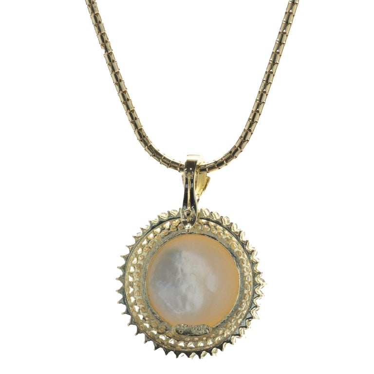 14 Karat Yellow Gold Diamond and Mabe Pearl Necklace For Sale at 1stDibs