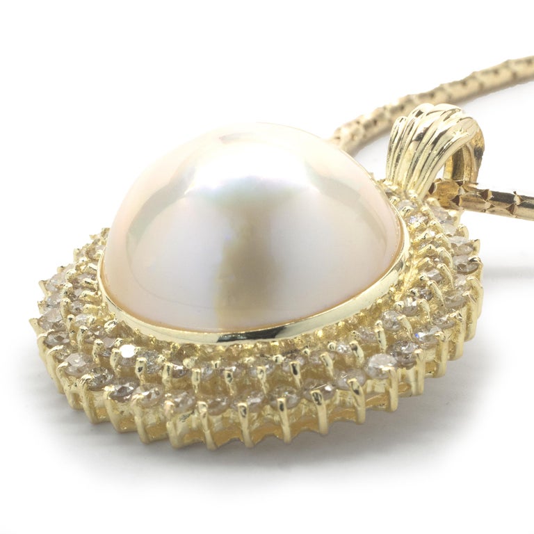 14 Karat Yellow Gold Diamond and Mabe Pearl Necklace For Sale at 1stDibs