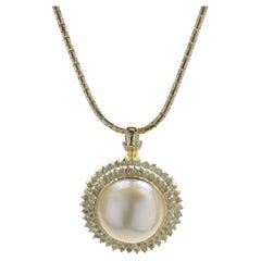 14 Karat Yellow Gold Diamond and Mabe Pearl Necklace