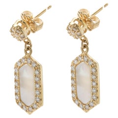 14 Karat Yellow Gold Diamond and Mother of Pearl Drop Earrings