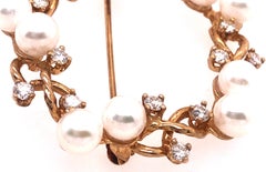 14 Karat Yellow Gold Diamond and Pearl Circle Brooch