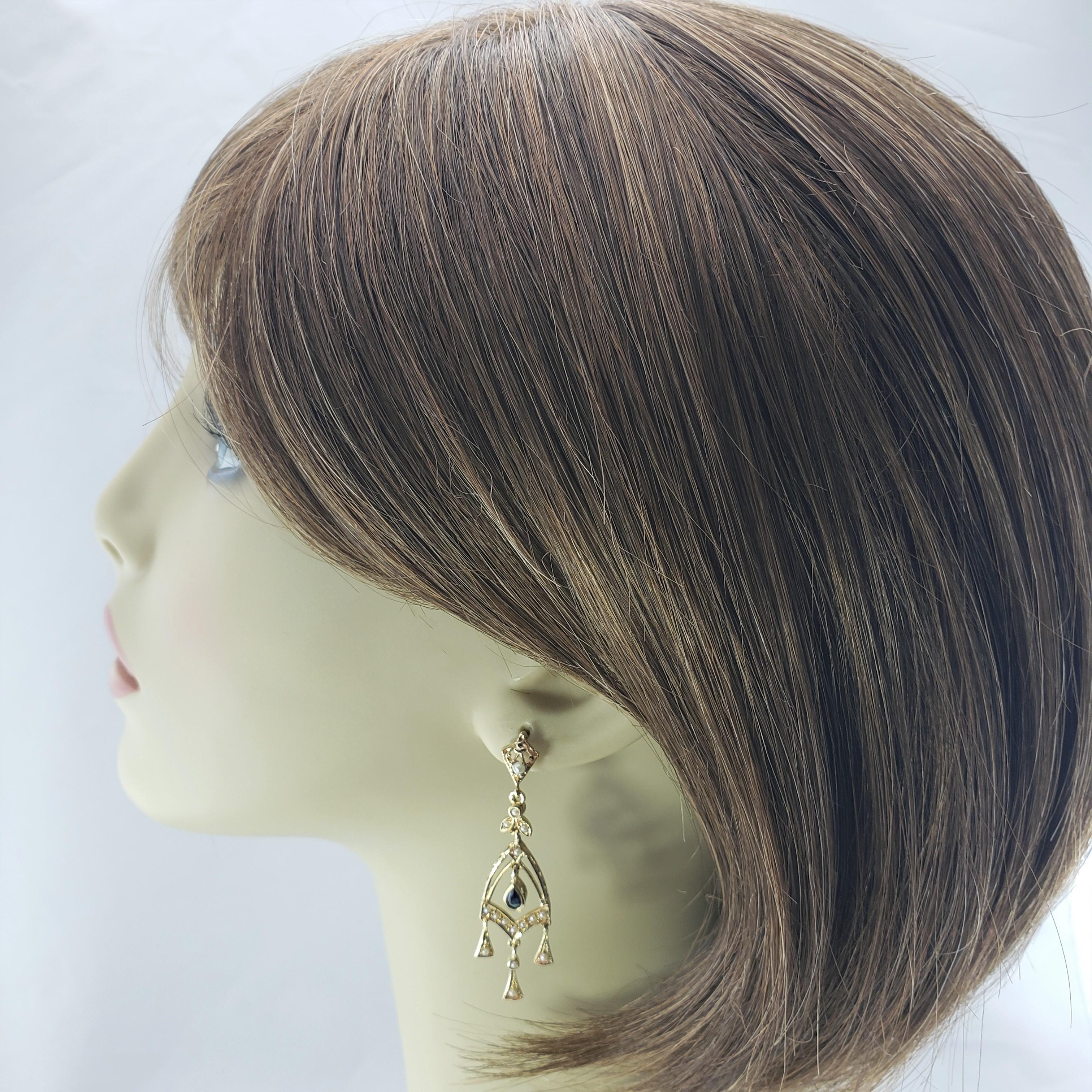 14 Karat Yellow Gold Diamond and Pearl Dangle Chandelier Earrings For Sale 1