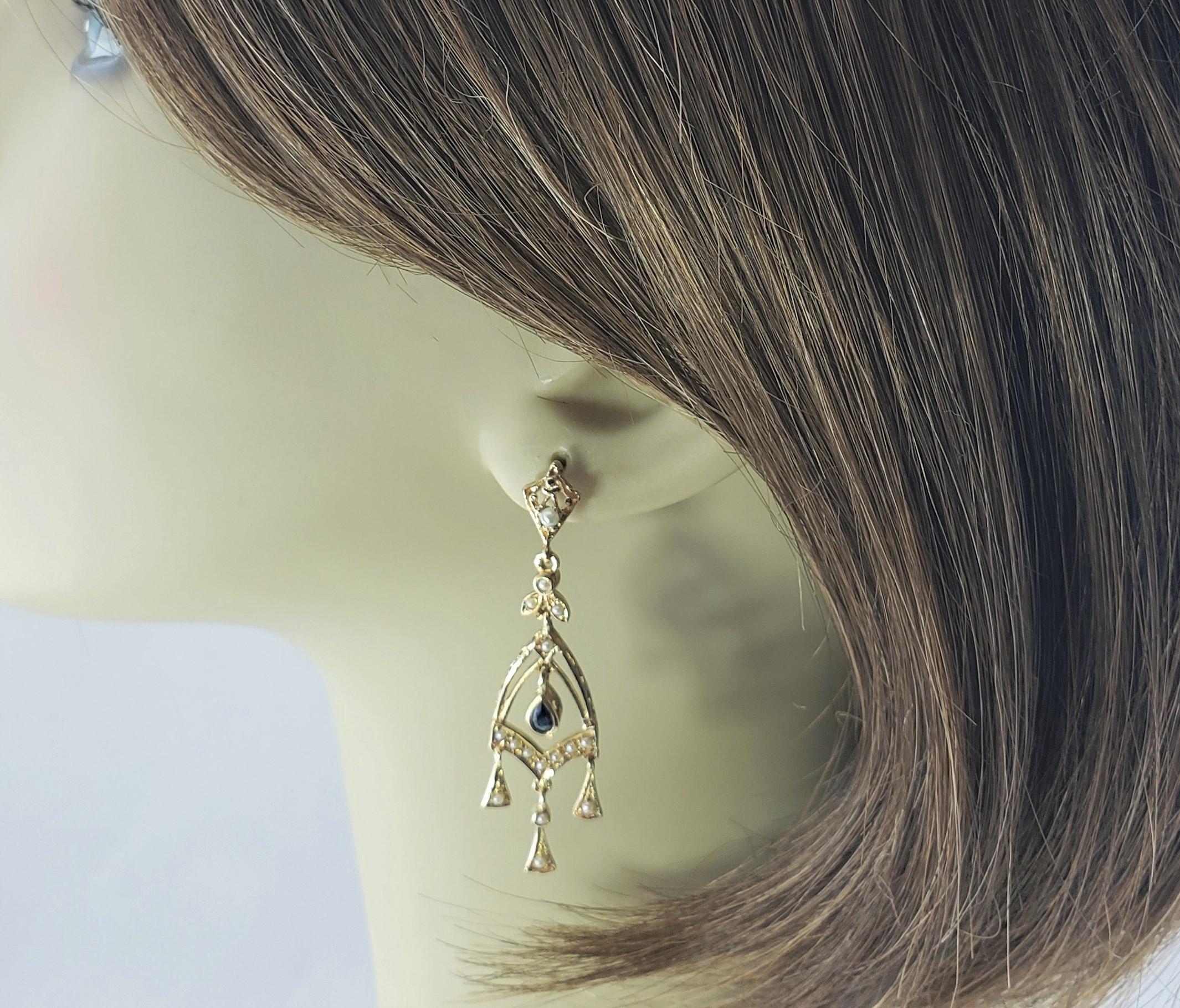 14 Karat Yellow Gold Diamond and Pearl Dangle Chandelier Earrings For Sale 2