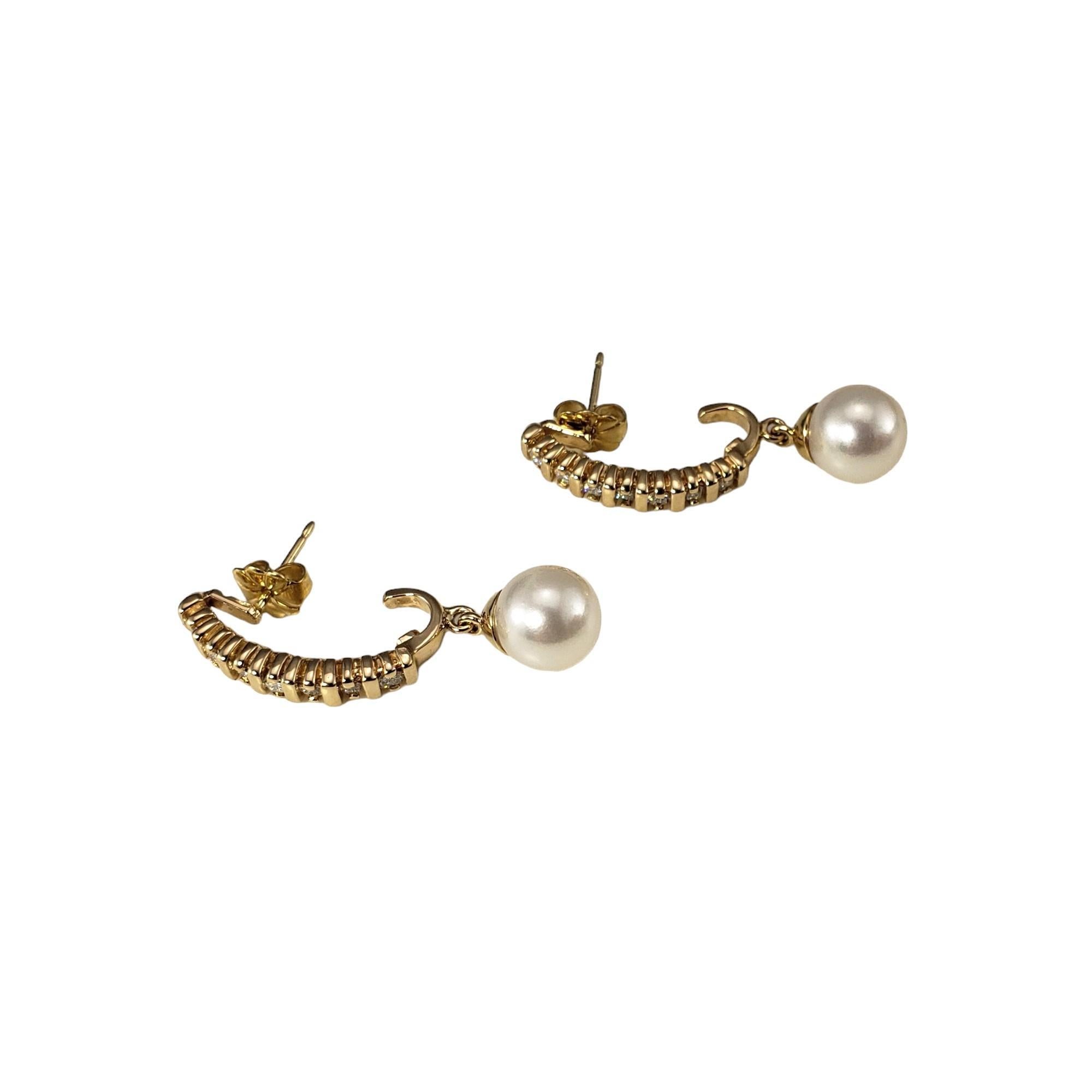 Round Cut 14 Karat Yellow Gold Diamond and Pearl Earrings #16652 For Sale