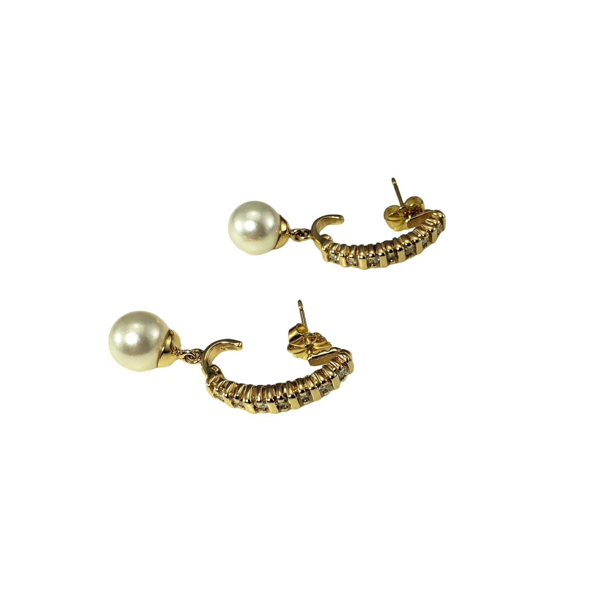 14 Karat Yellow Gold Diamond and Pearl Earrings #16652 In Good Condition For Sale In Washington Depot, CT