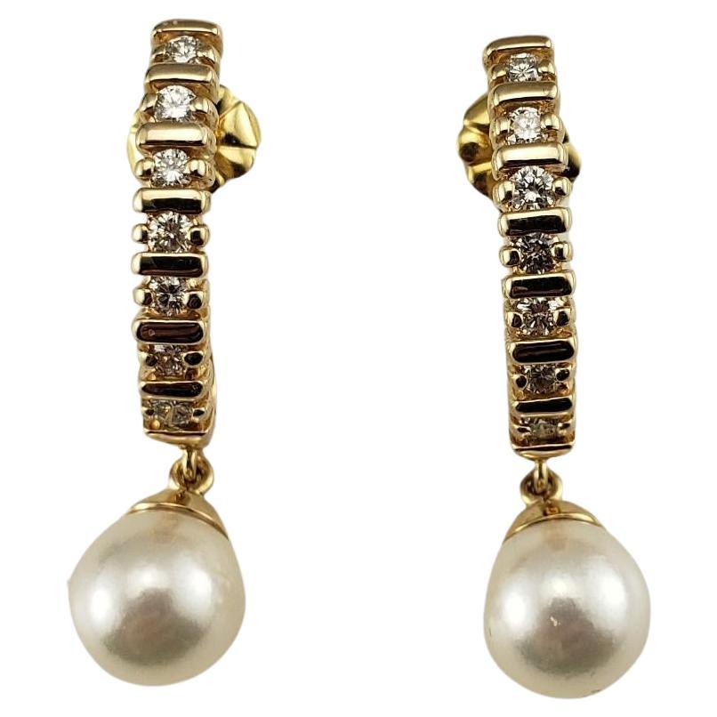 14 Karat Yellow Gold Diamond and Pearl Earrings #16652 For Sale