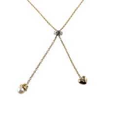 14 Karat Yellow Gold, Diamond and Pearl Necklace #14933