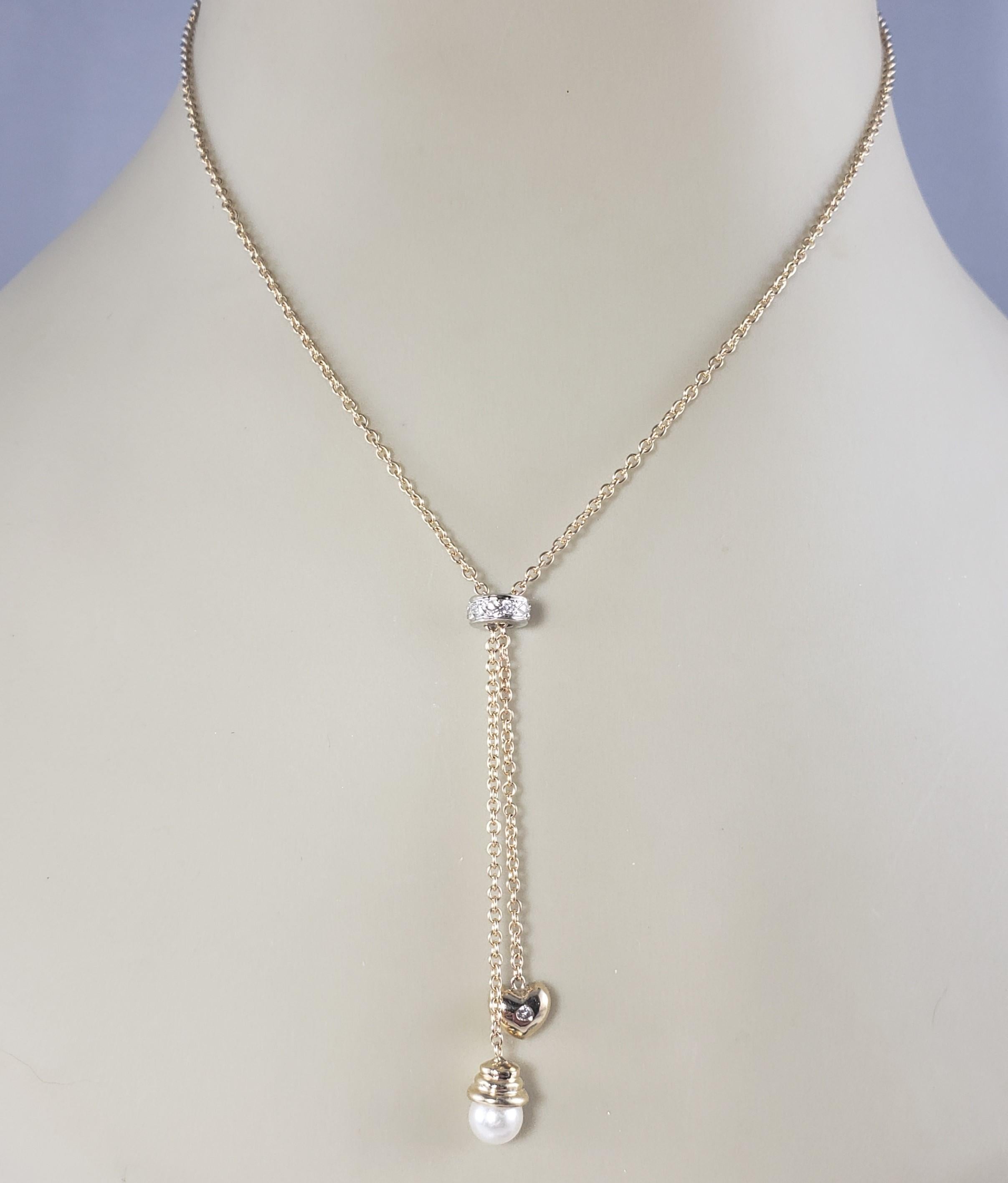 14 Karat Yellow Gold, Diamond and Pearl Necklace #14933 For Sale 1