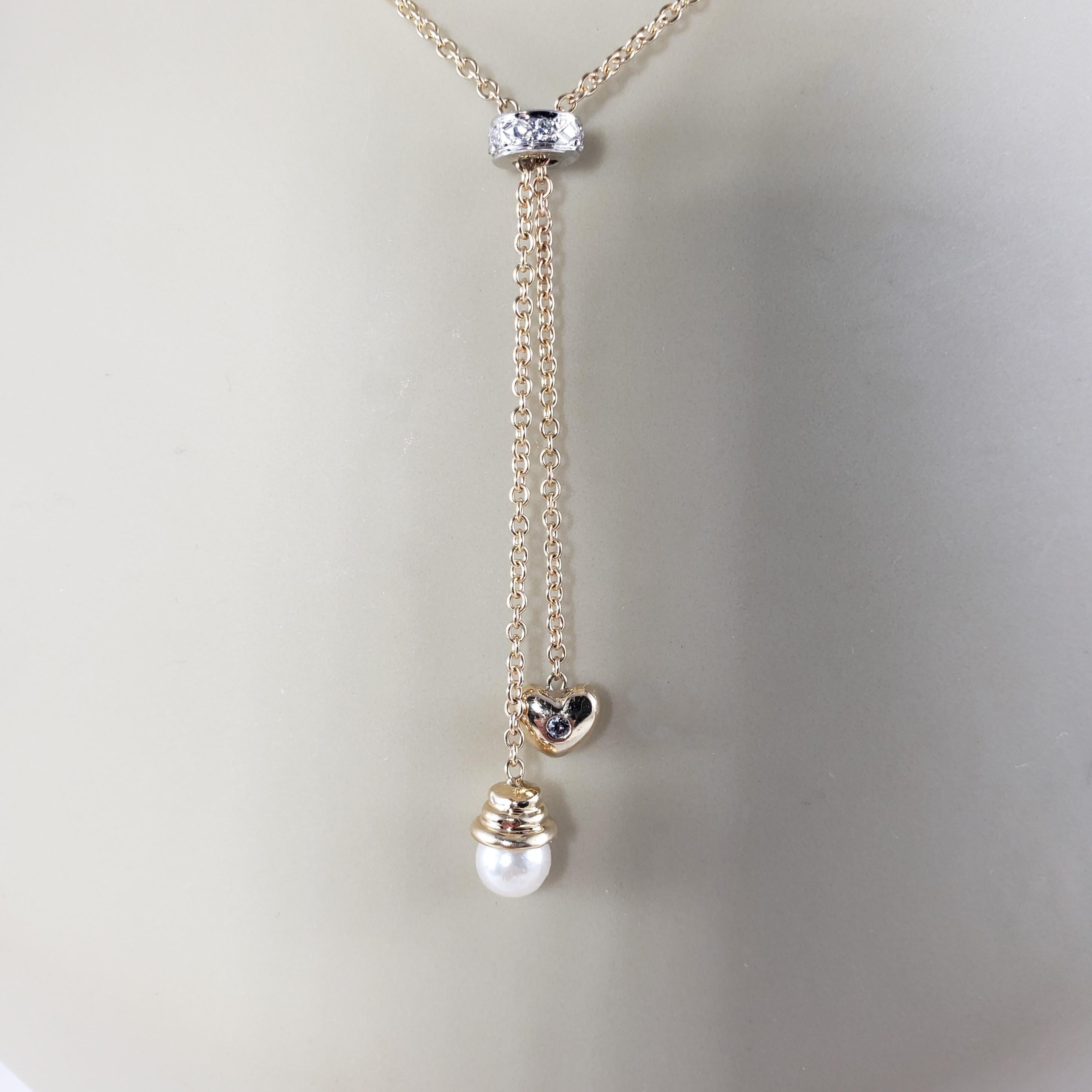 14 Karat Yellow Gold, Diamond and Pearl Necklace #14933 For Sale 4
