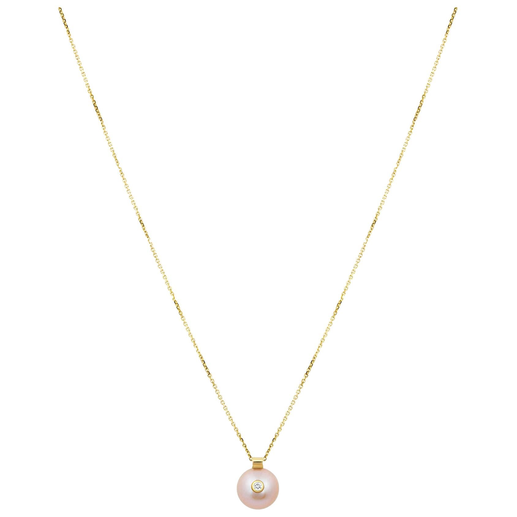 14 Karat Yellow Gold Diamond and Pearl Necklace