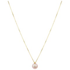 14 Karat Yellow Gold Diamond and Pearl Necklace