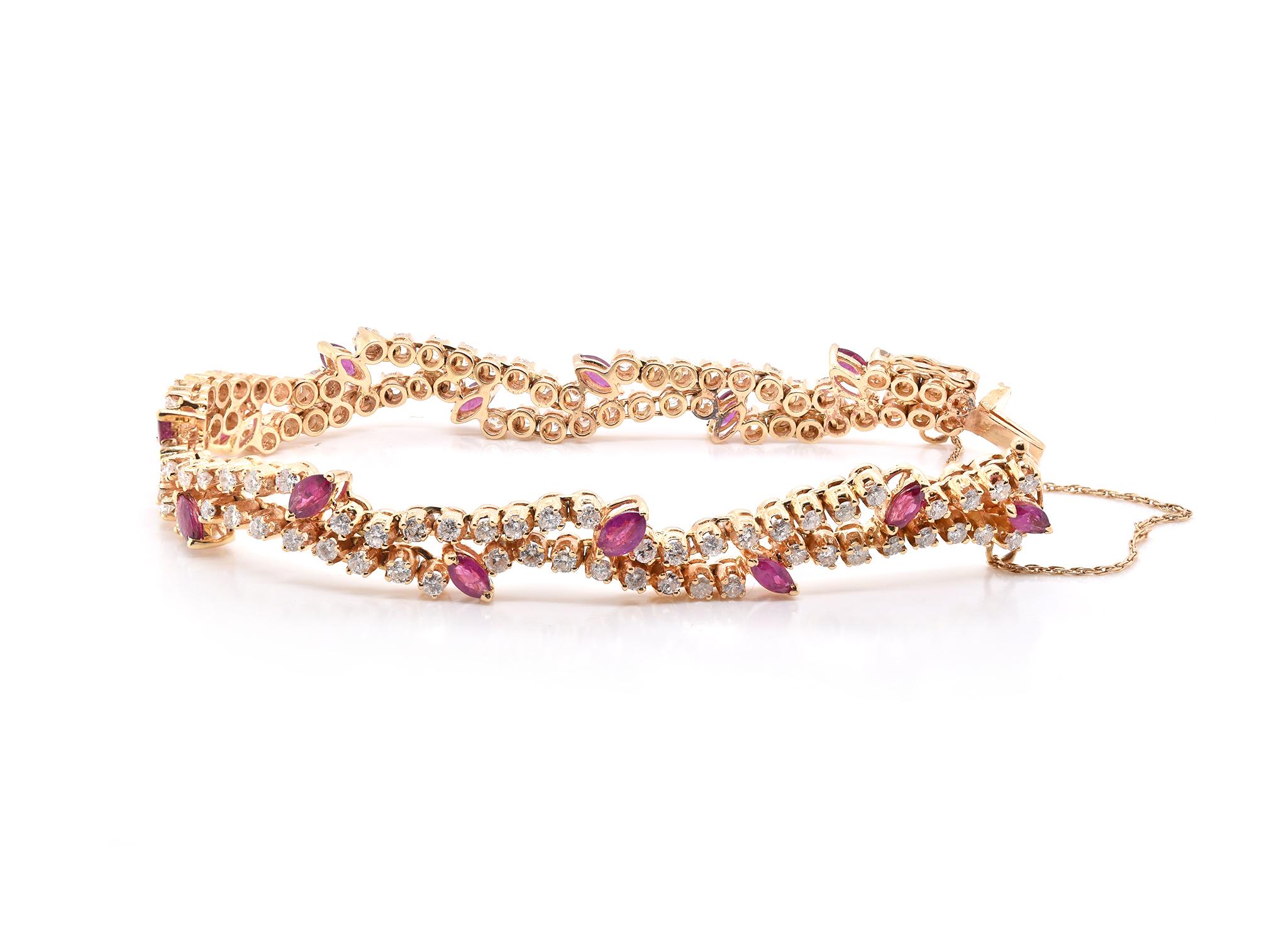 14 Karat Yellow Gold Diamond and Ruby Bracelet	 In Excellent Condition In Scottsdale, AZ
