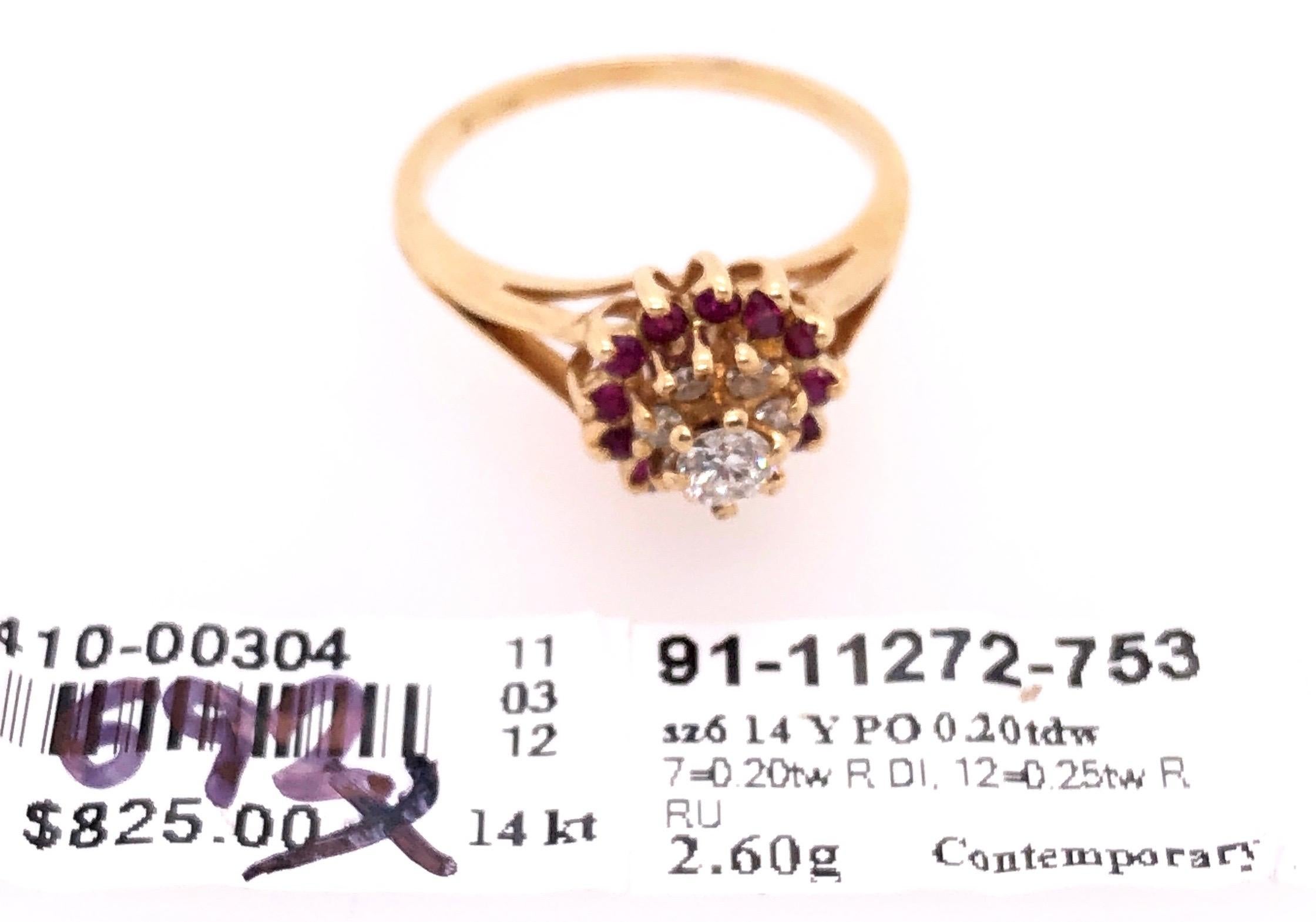 14 Karat Yellow Gold Diamond and Ruby Cluster Contemporary Ring 0.20 TDW For Sale 3