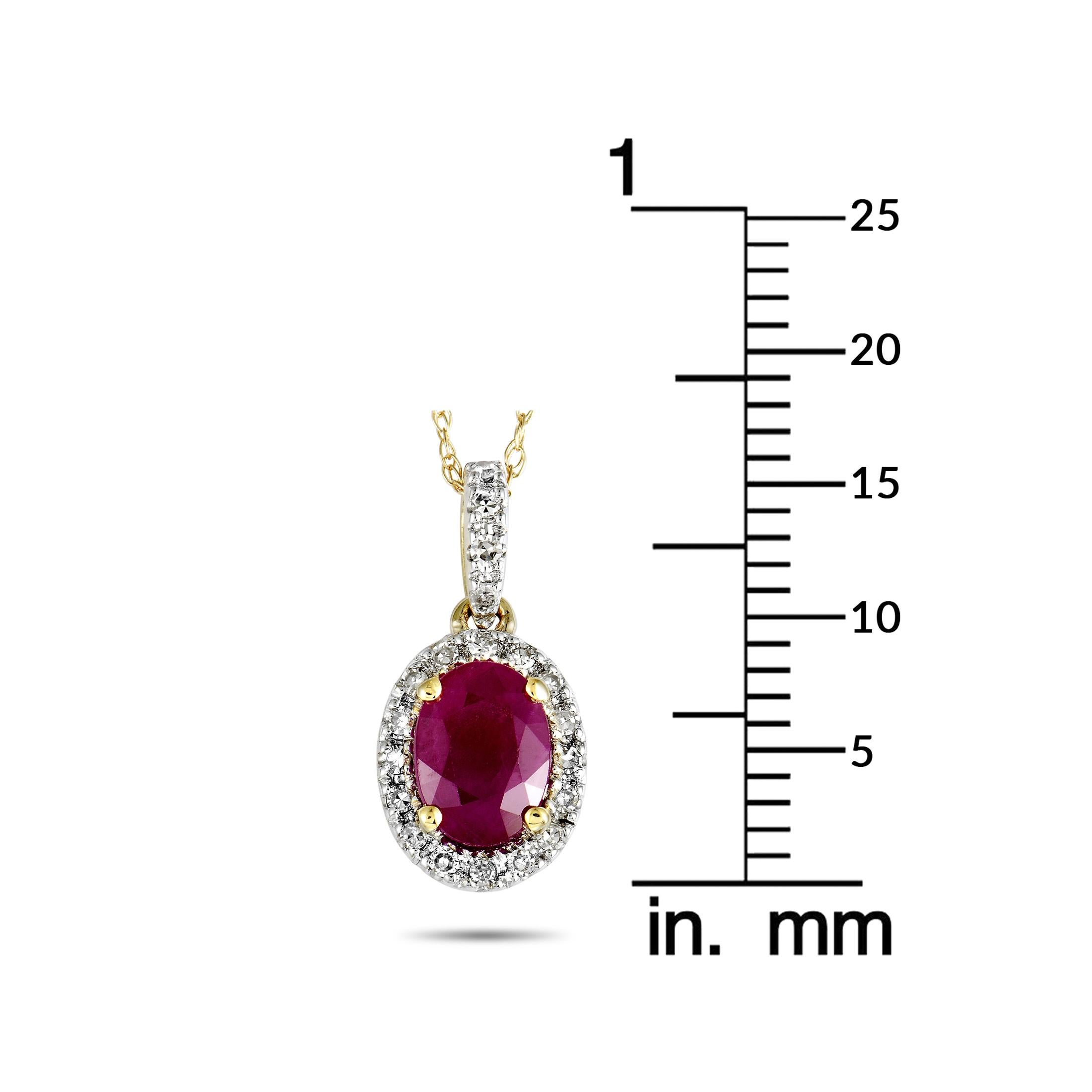 Oval Cut 14 Karat Yellow Gold Diamond and Ruby Oval Pendant Necklace