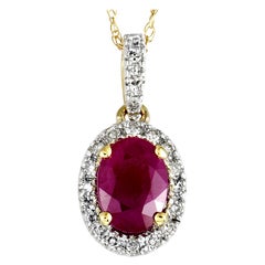 14 Karat Yellow Gold Diamond and Ruby Oval Pendant Necklace 14 Karat Yellow Gold Diamond and Ruby Oval Pendant Necklace