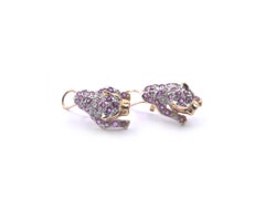 14 Karat Yellow Gold Diamond and Ruby Panther Earrings