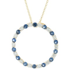 14 Karat Yellow Gold Diamond and Sapphire Alternating Circle Necklace