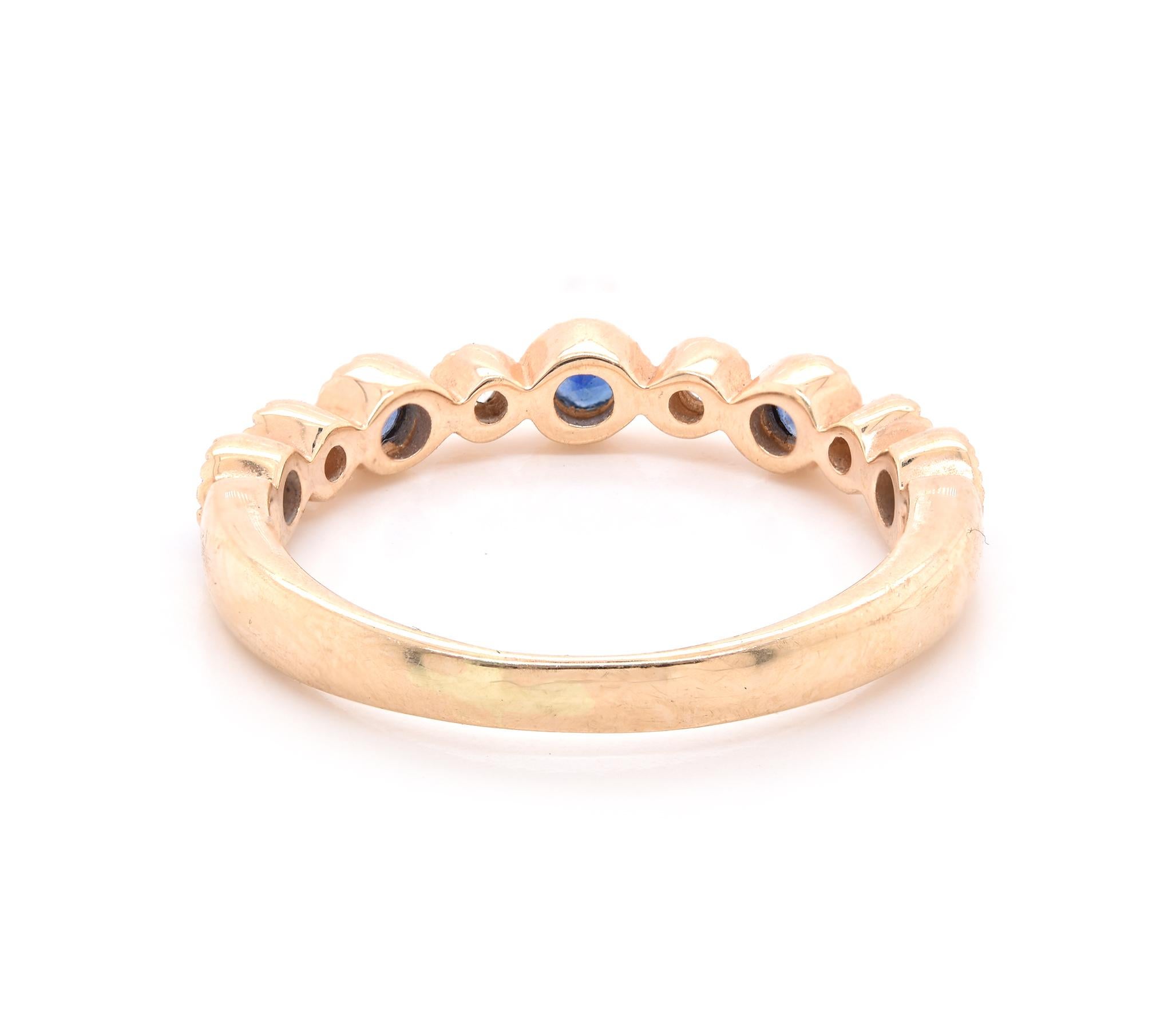 Round Cut 14 Karat Yellow Gold Diamond and Sapphire Band For Sale