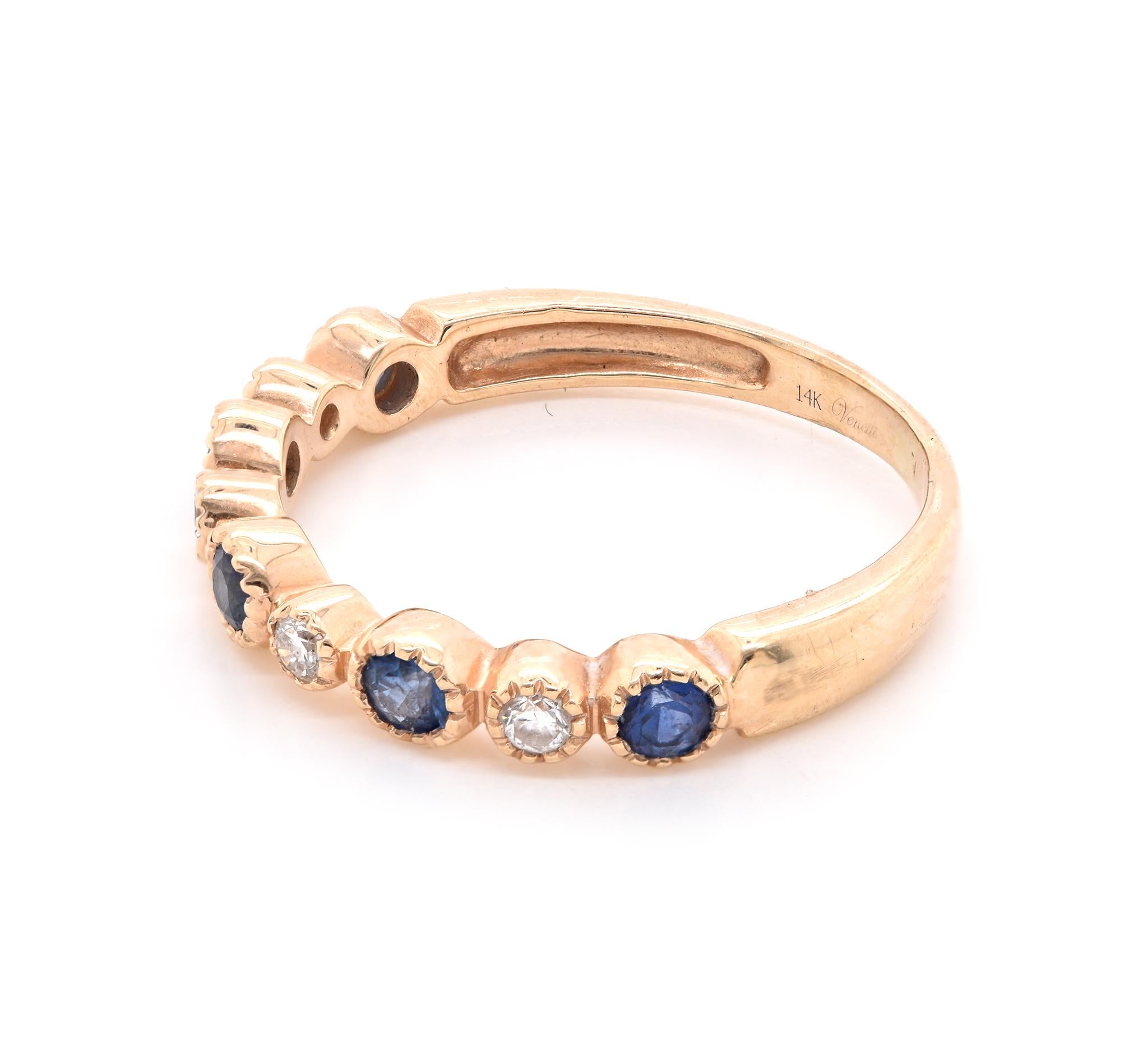 14 Karat Yellow Gold Diamond and Sapphire Band In Excellent Condition For Sale In Scottsdale, AZ