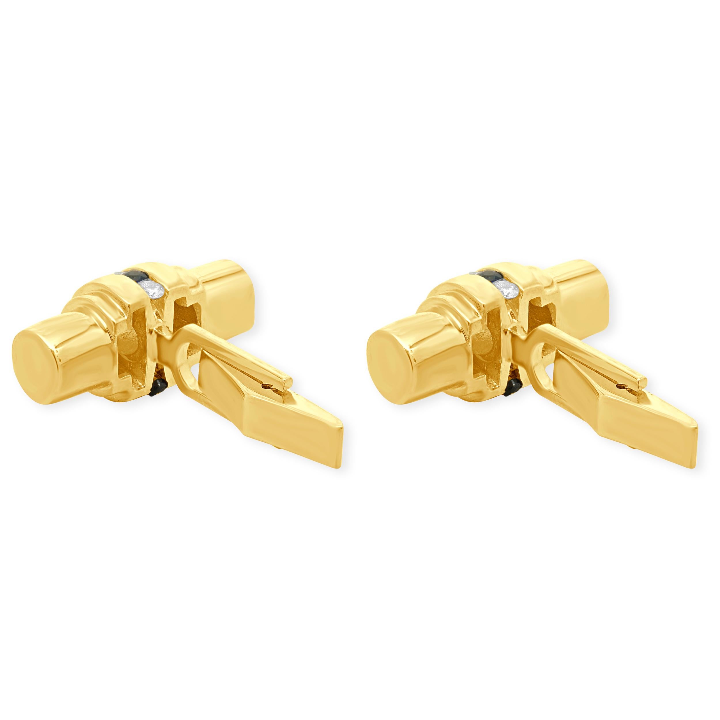 Gemelos Barril Oro Amarillo 14 Kilates Diamante y Zafiro Corte redondo en venta