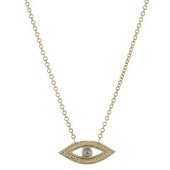 Halskette aus 14 Karat Gelbgold mit Diamanten und Saphiren für Evil Eye