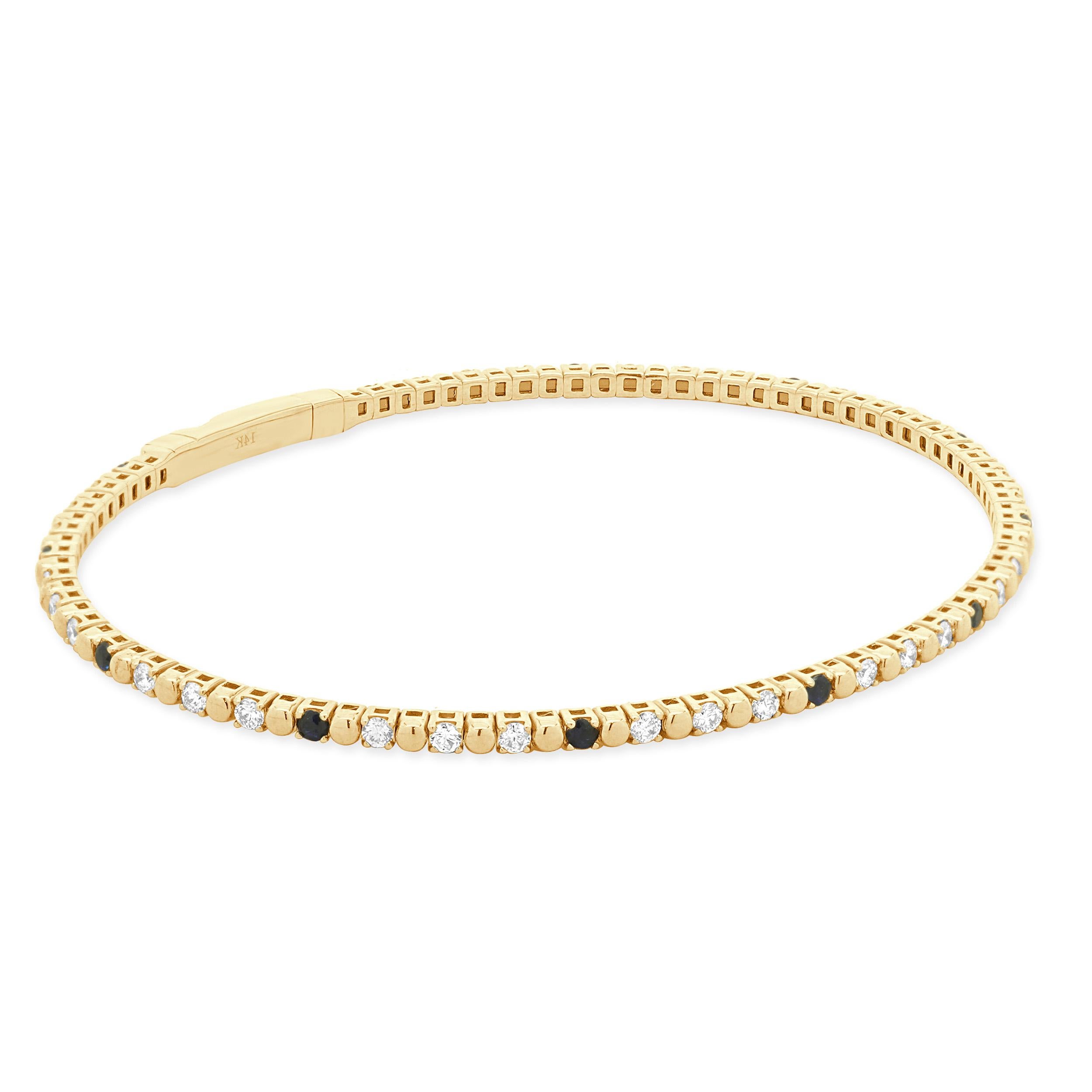 14 Karat Yellow Gold Diamond and Sapphire Flex Bracelet In Excellent Condition In Scottsdale, AZ