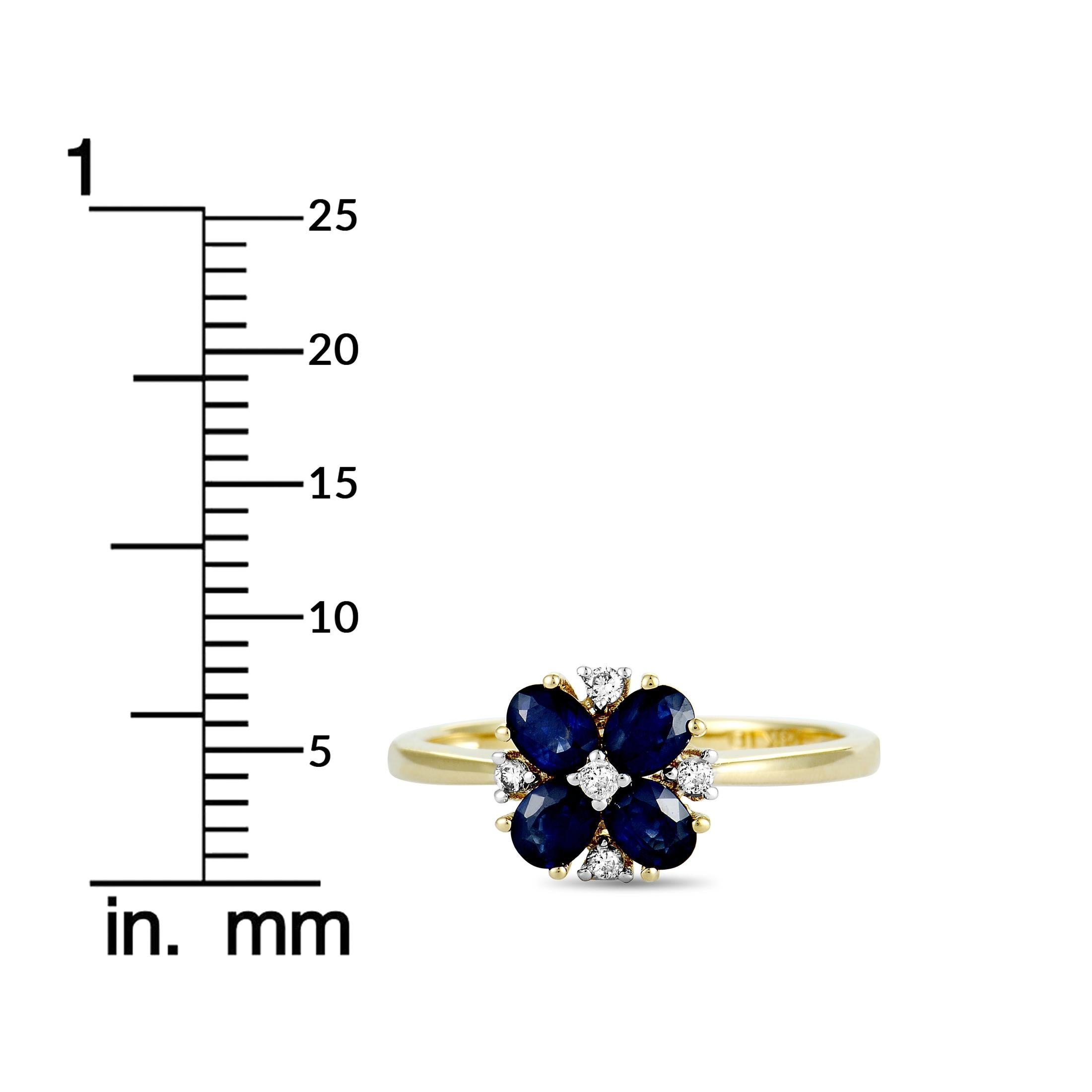 14 Karat Yellow Gold Diamond and Sapphire Flower Ring 1