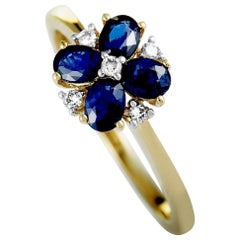 14 Karat Yellow Gold Diamond and Sapphire Flower Ring
