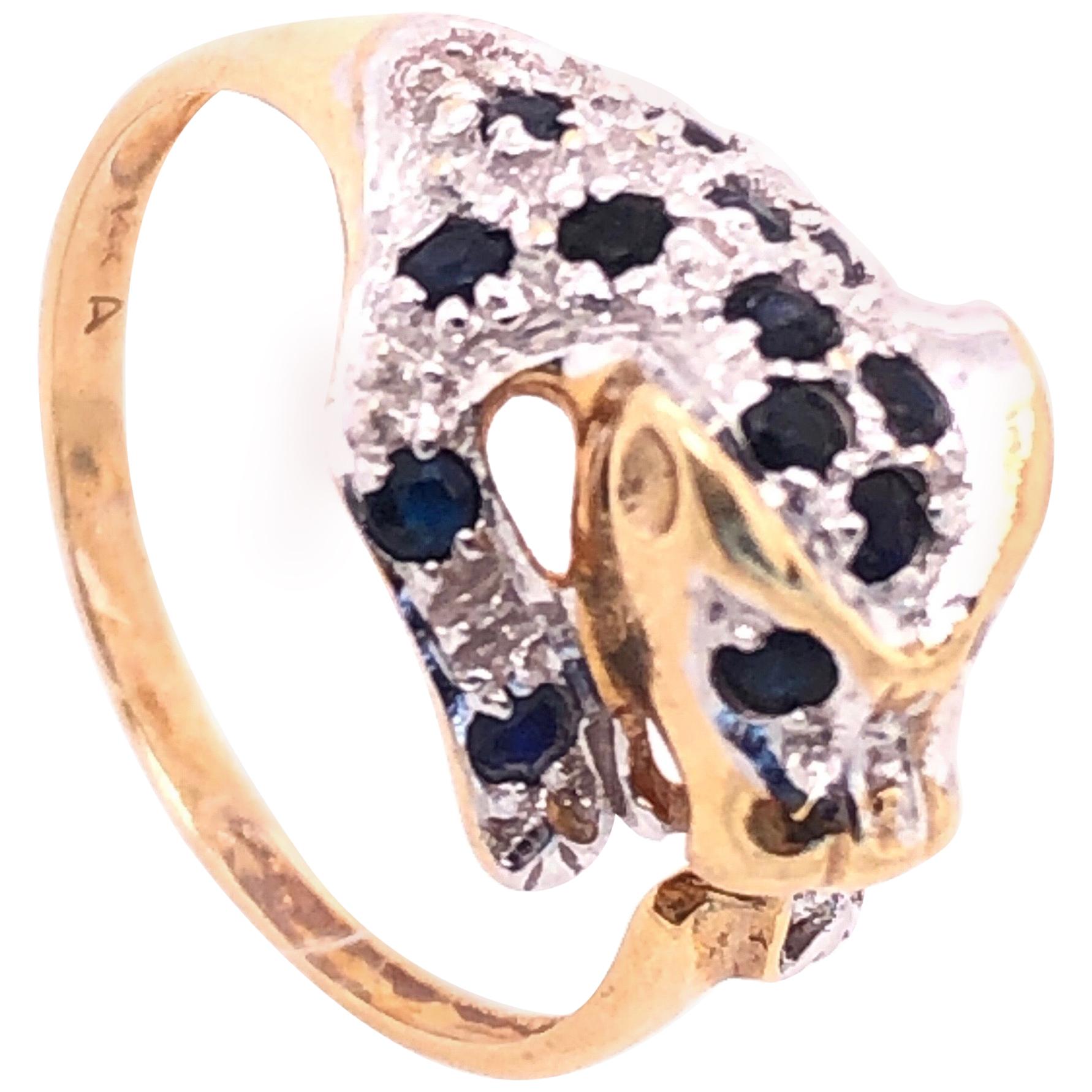 14 Karat Yellow Gold Panther Ring Diamond and Sapphire 