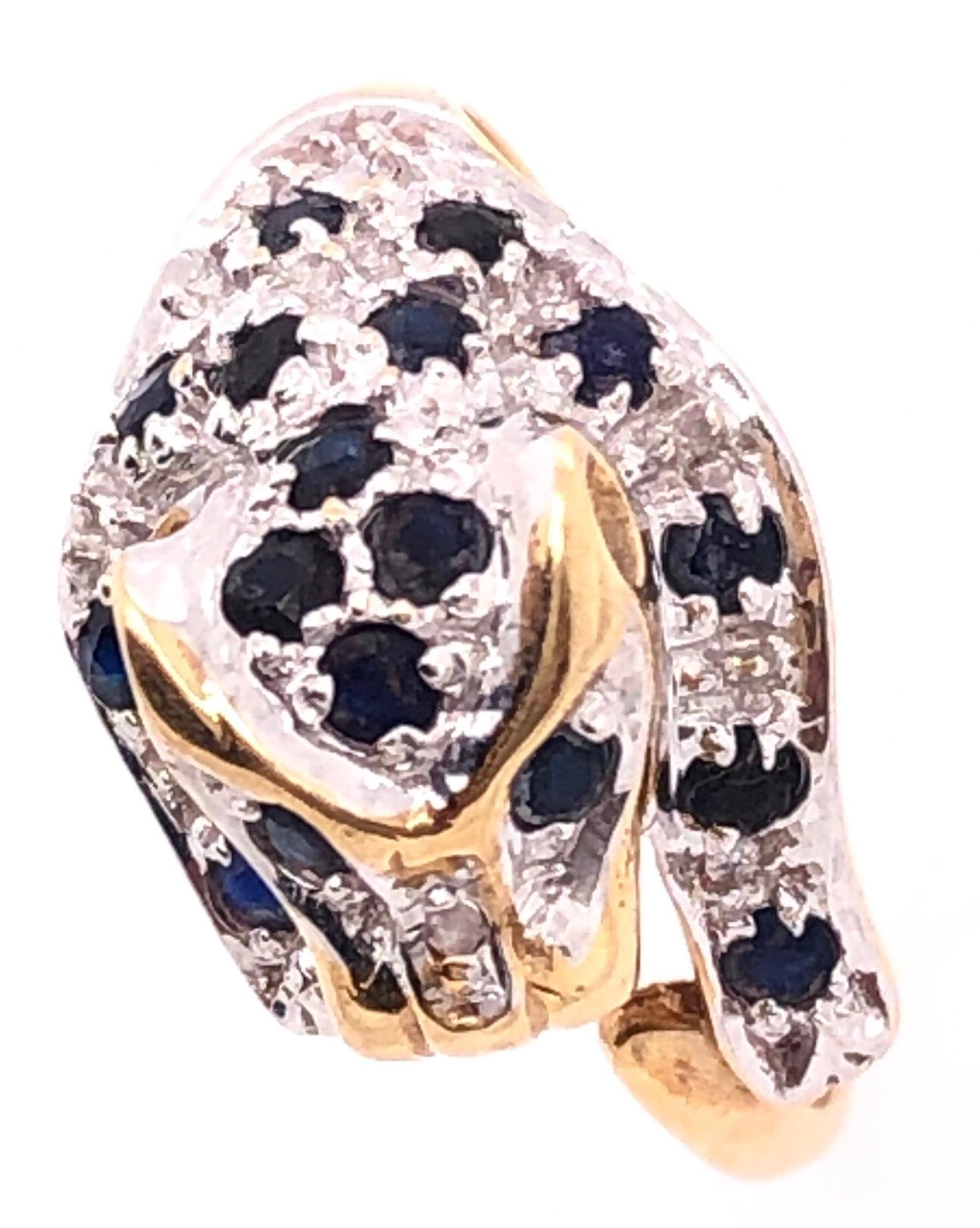 Modern 14 Karat Yellow Gold Panther Ring Diamond and Sapphire 