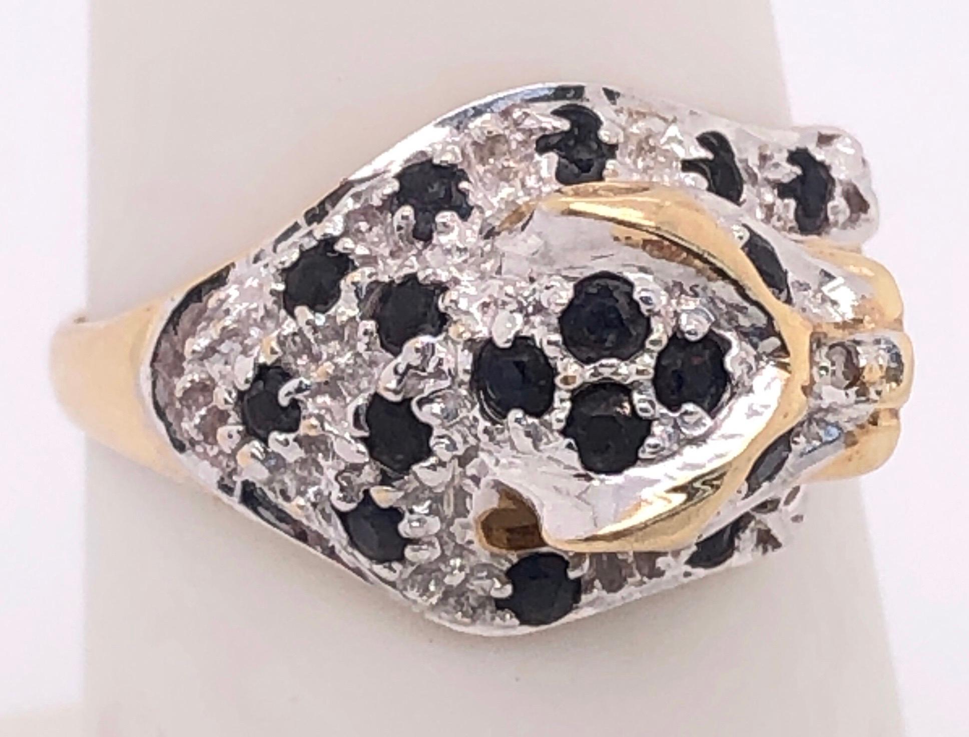 14 Karat Yellow Gold Panther Ring Diamond and Sapphire  In Good Condition In Stamford, CT