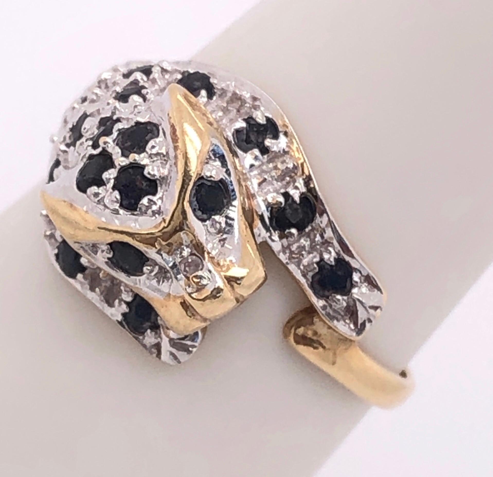 Women's or Men's 14 Karat Yellow Gold Panther Ring Diamond and Sapphire 
