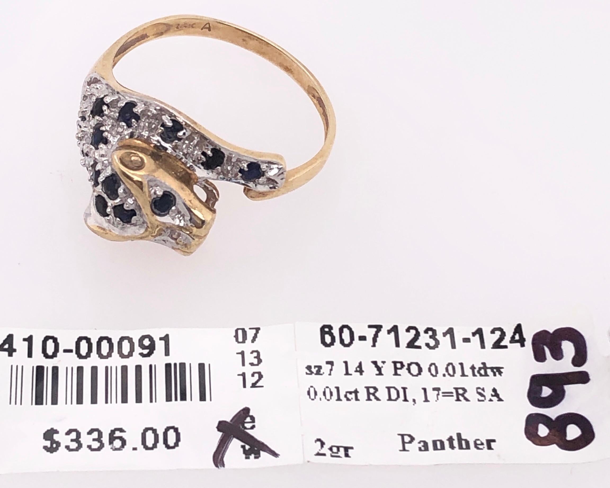 14 Karat Yellow Gold Panther Ring Diamond and Sapphire  1