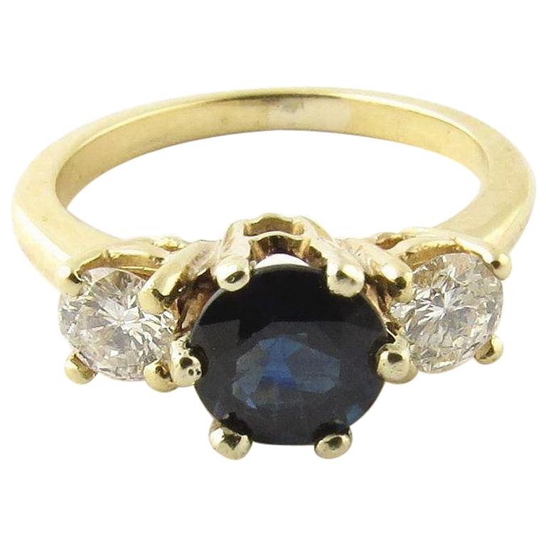 14 Karat Yellow Gold Diamond and Sapphire Ring