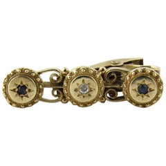 14 Karat Yellow Gold Diamond and Sapphire Tie Clip