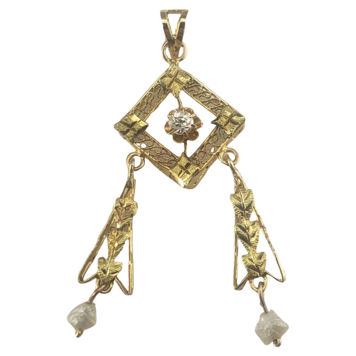 14 Karat Yellow Gold, Diamond and Seed Pearl Pendant #16768 For Sale