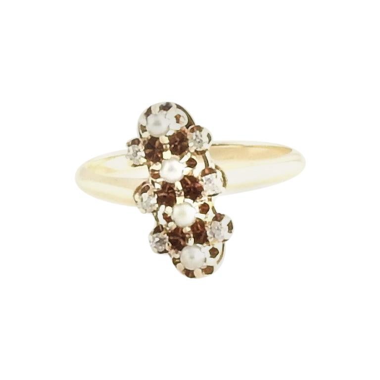 14 Karat Yellow Gold Diamond and Seed Pearl Ring