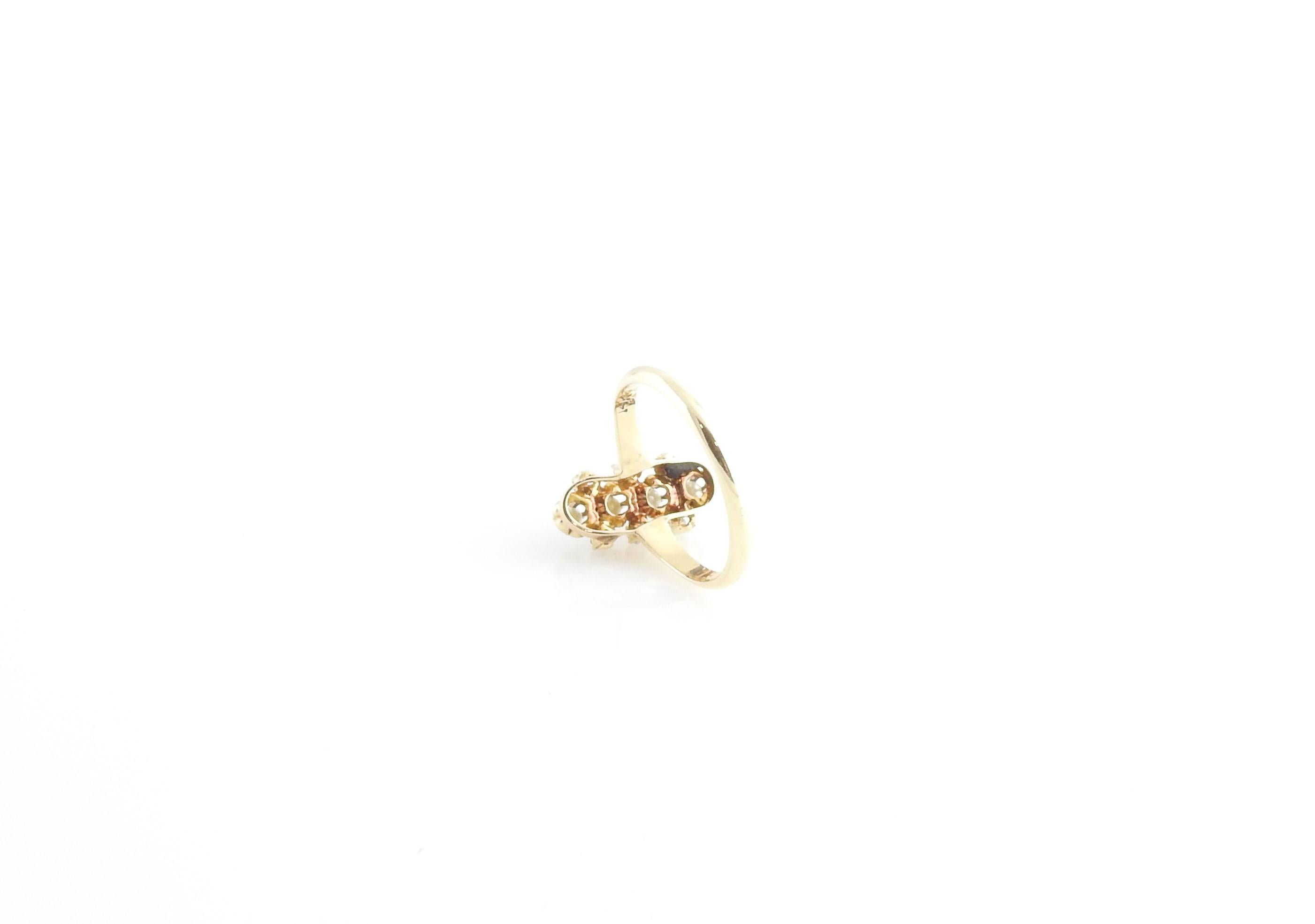 Round Cut 14 Karat Yellow Gold Diamond and Seed Pearl Ring