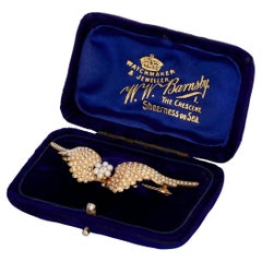 14 Karat Yellow Gold Diamond and Seed Pearl Wings Pin