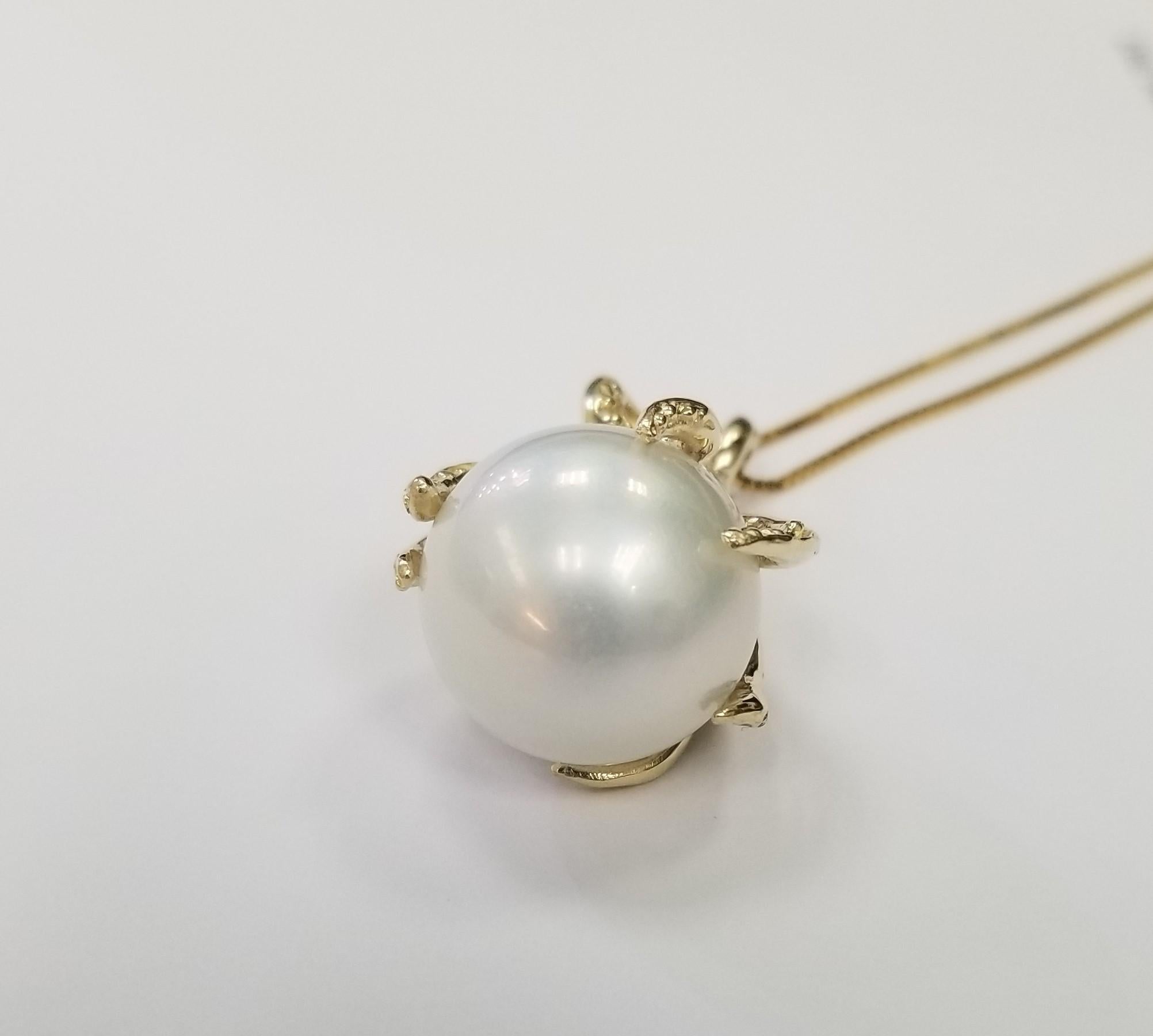 14 Karat Yellow Gold Diamond and South Sea Pearl 