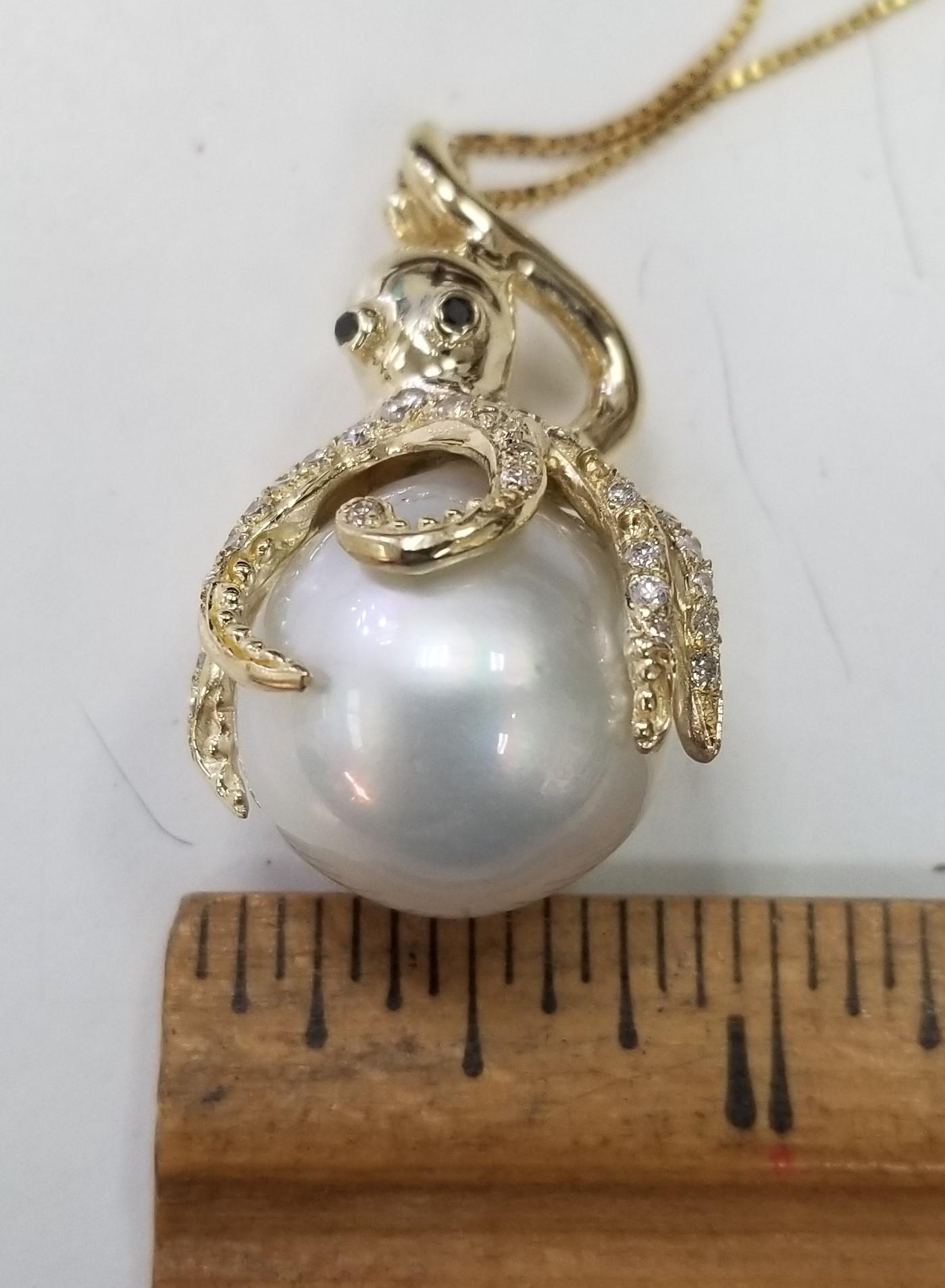 14 Karat Yellow Gold Diamond and South Sea Pearl 