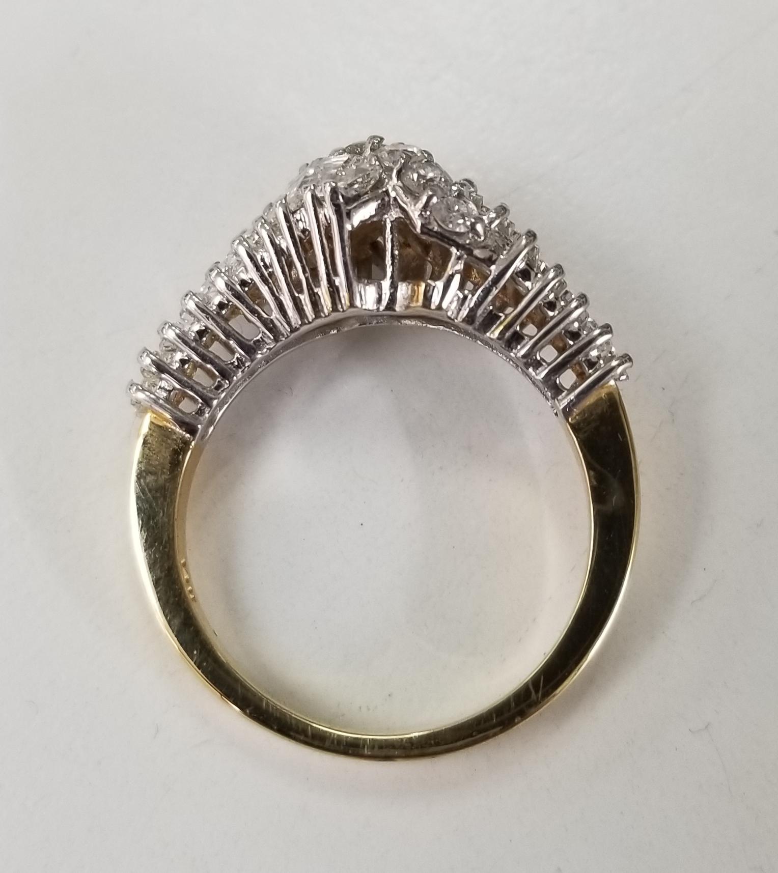 14 Karat Yellow Gold Diamond Baguette and Round Set Ring In New Condition For Sale In Los Angeles, CA