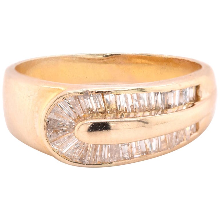 14 Karat Yellow Gold Diamond Baguette Band For Sale at 1stDibs