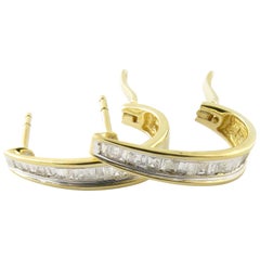Vintage 14 Karat Yellow Gold Diamond Baguette Hoop Earrings