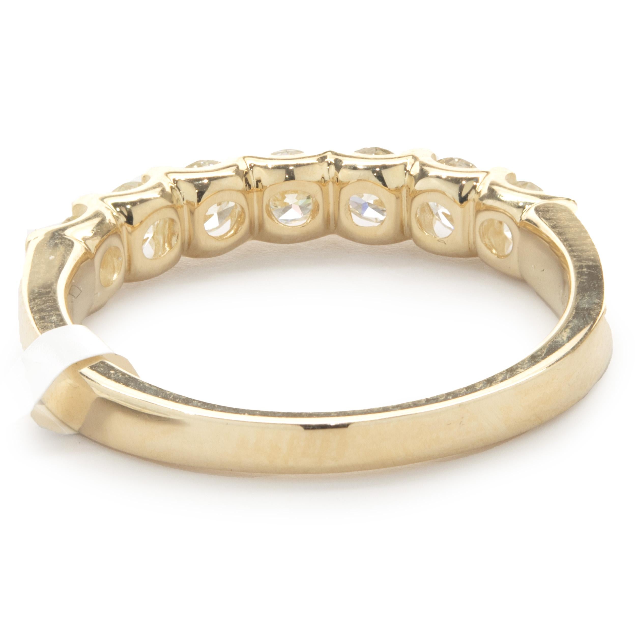 Round Cut 14 Karat Yellow Gold Diamond Band For Sale