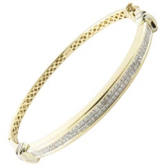 14 Karat Yellow Gold Diamond Bangle Bracelet