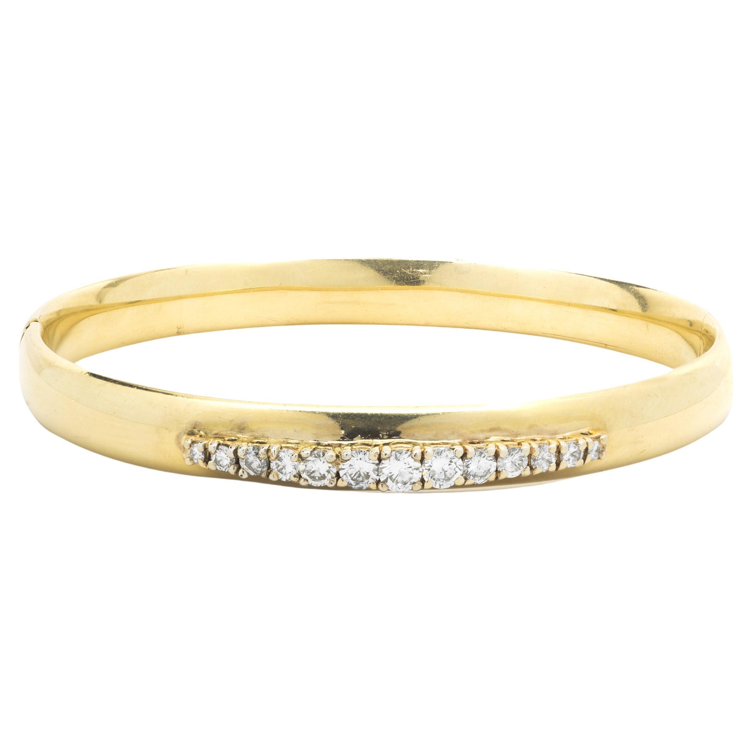 14 Karat Yellow Gold Diamond Bangle Bracelet For Sale