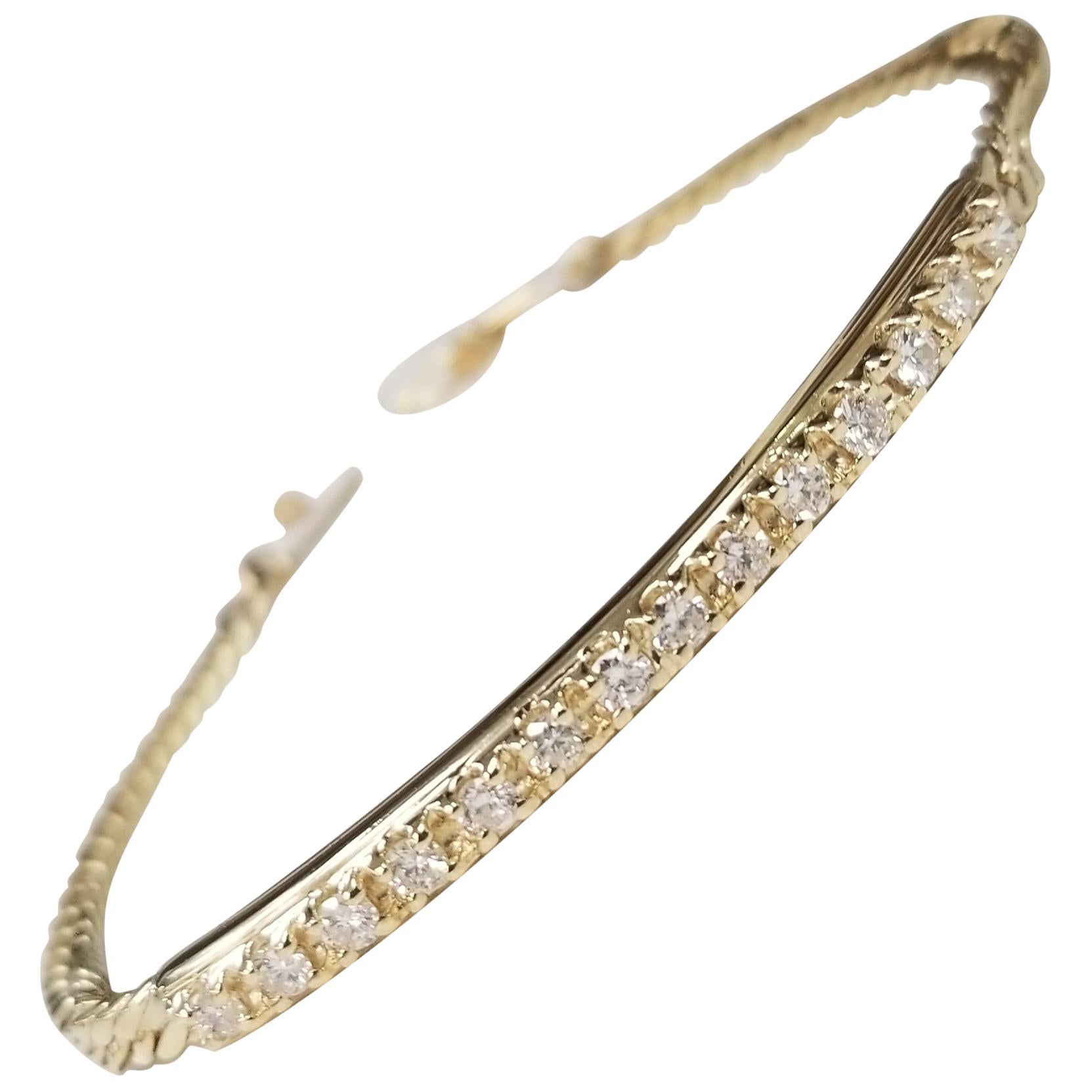 Bracelet à barre et chaîne en or jaune 14 carats avec diamants